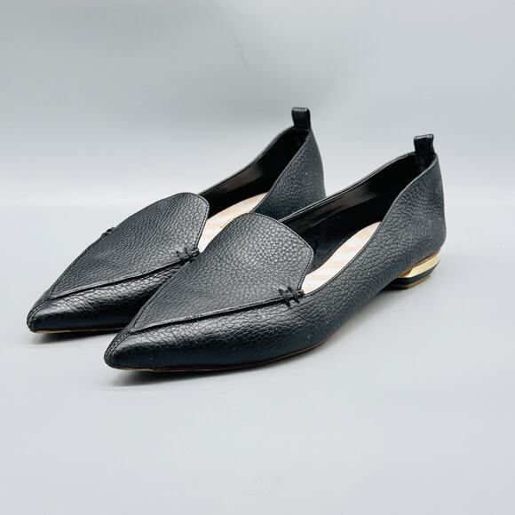 Nicholas Kirkwood Shoes Womens 9 Black Leather Beya Pointed Toe Loafers Slip On - Picture 4 of 12